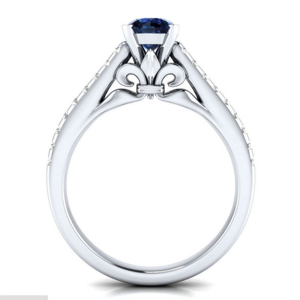 925 Silver Ring Round Cut Blue Sapphire New - Picture 4 of 4